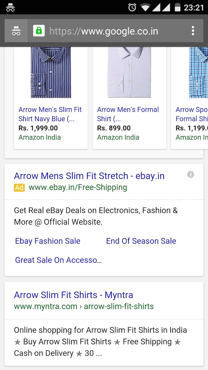 Arrow Slim Fit Mobile Search