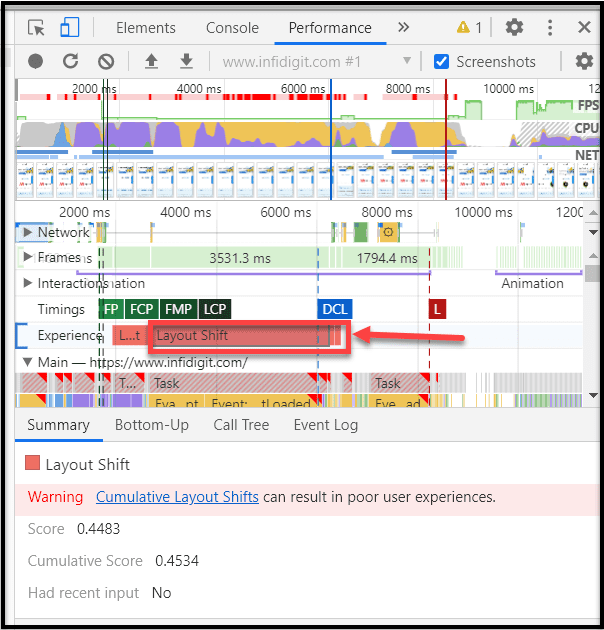 Chrome DevTools Core Web Vitals Metrics
